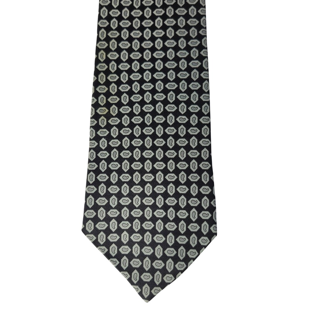Albert Dunhill Mens Silk Tie Italian Fabric Black Silver Geometric Paisley